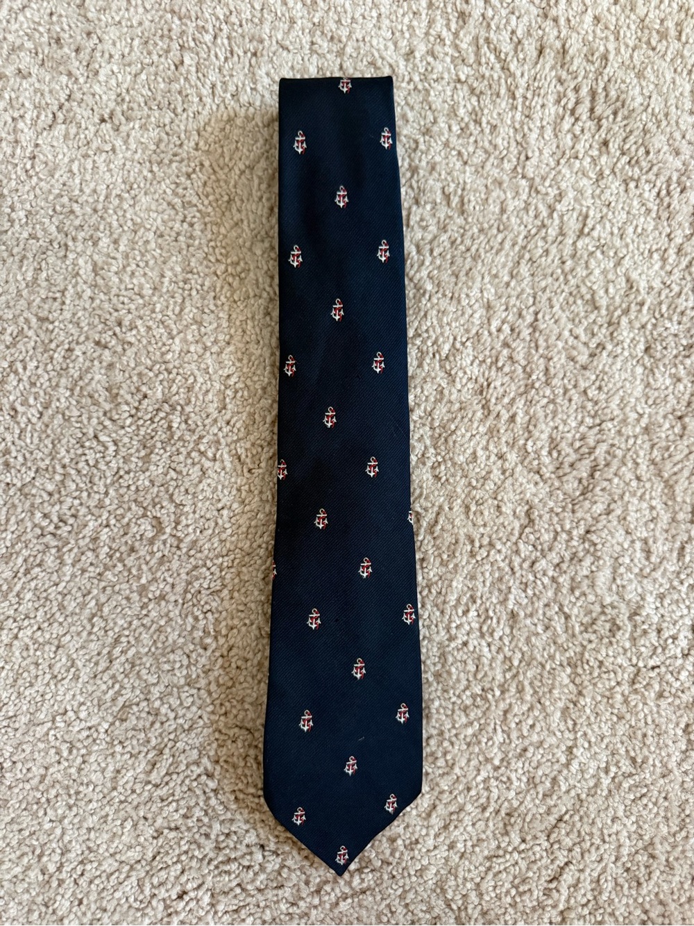 Classic Navy Tie with Small Anchor Motif
